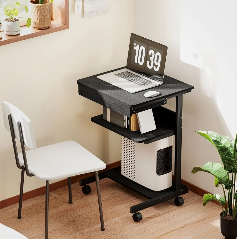 Scrivania per PC ULEVR 56x51 cm con cassetto, ripiani e 4 ruote bloccabili, nero
