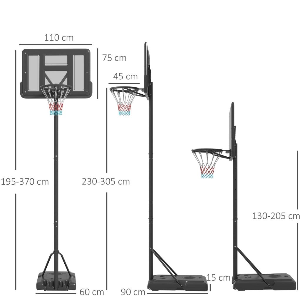 Canestro basket autoportante 111x79x370 cm metallo nero, mobile giardino/piscina –