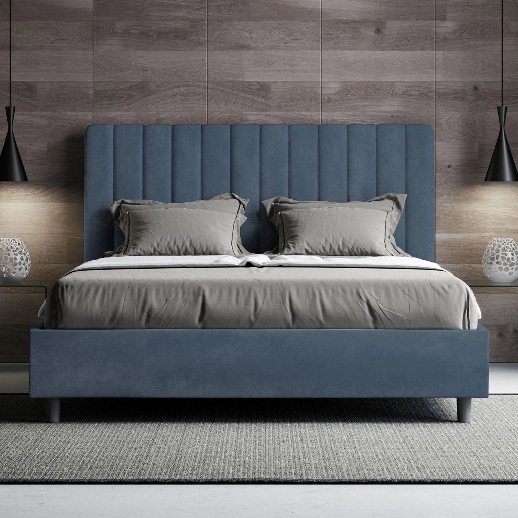 ityhome Letto matrimoniale king size con rete imbottito 170x200 microfibra blu Agueda