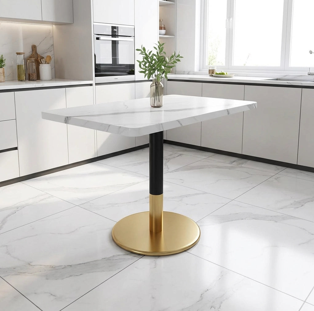 Tavolo da pranzo rettangolare per 2 persone 80x60 cm; bianco e nero