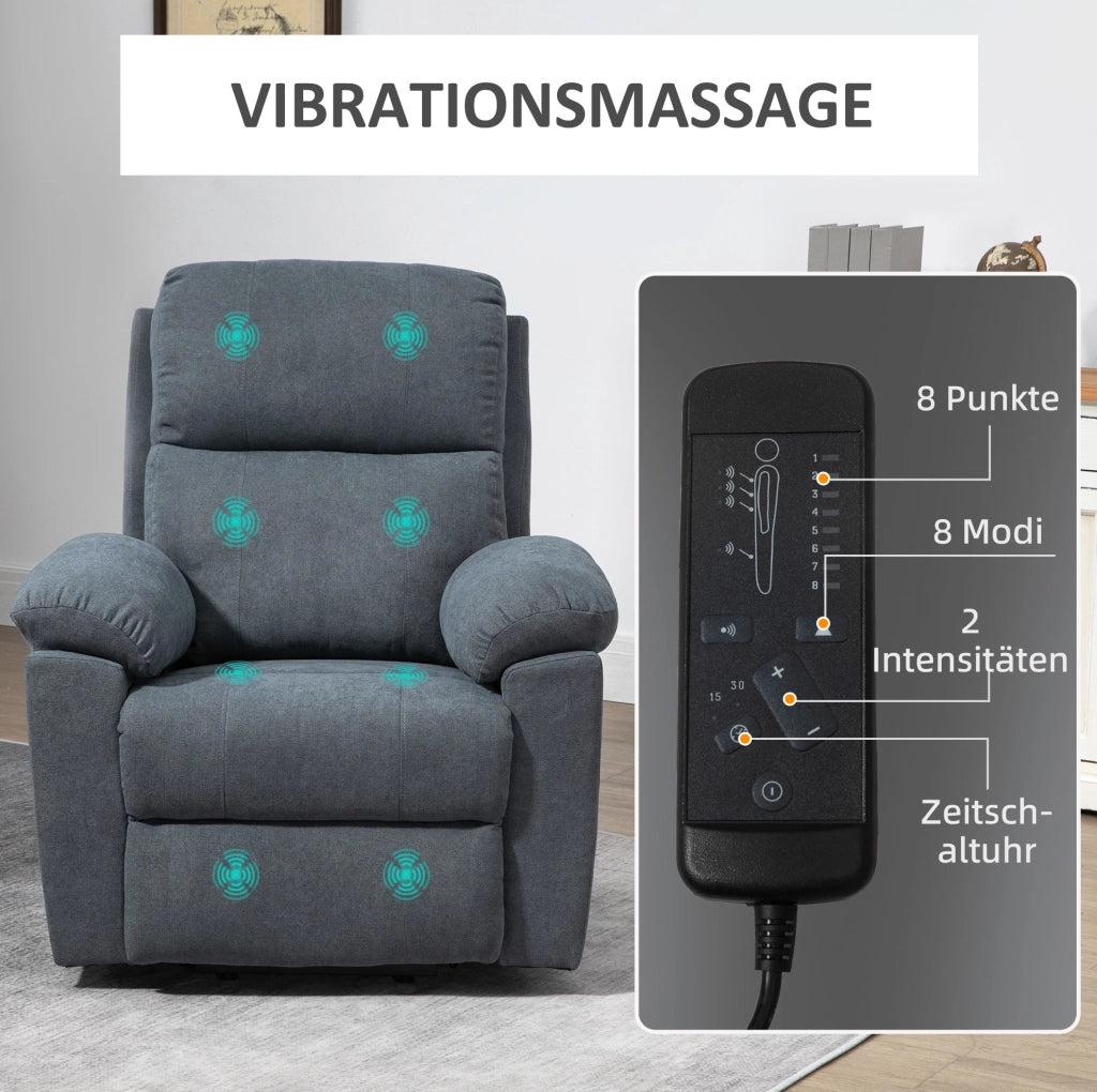 Poltrona Relax con Funzione Alzapersone e Massaggio a 8 Motori, Grigia