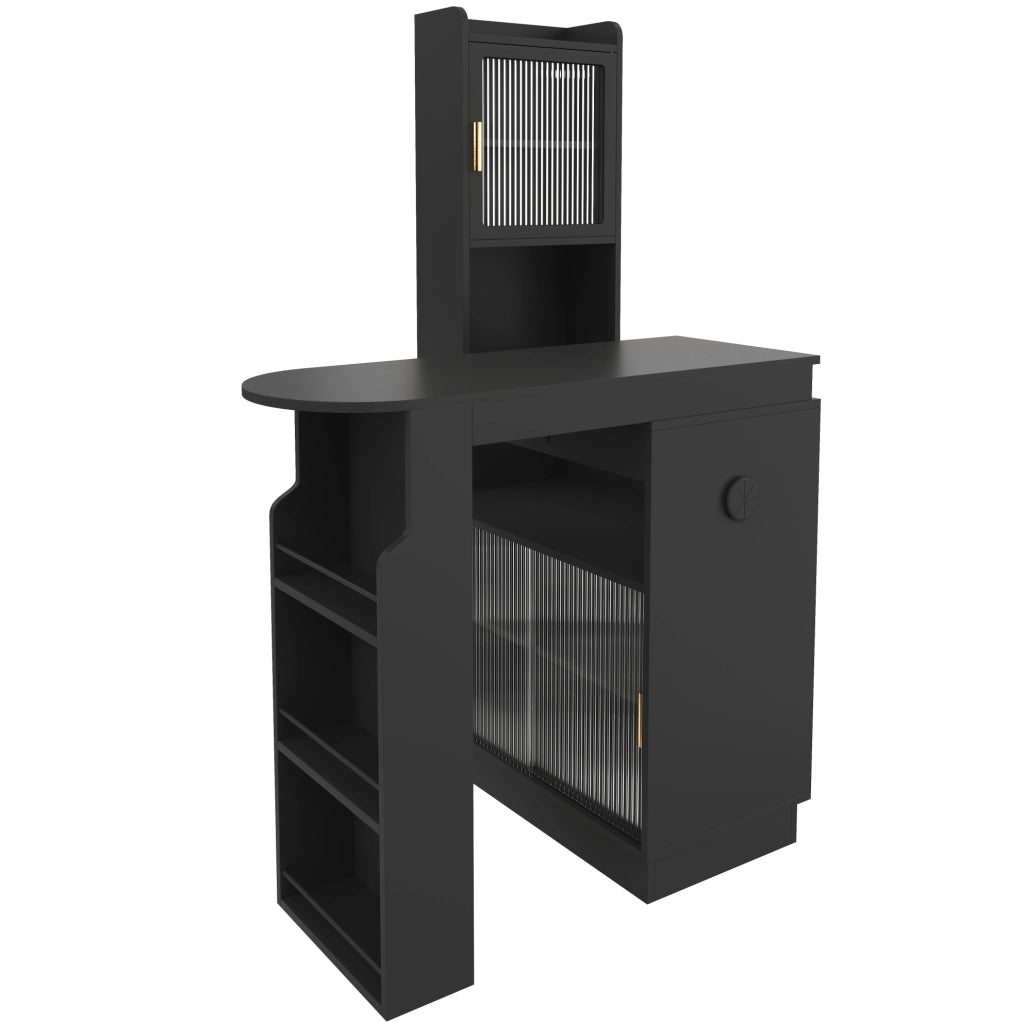 Tavolo bar estraibile con contenitori; LED; prese USB e Type-C 131-170x40x170 cm nero