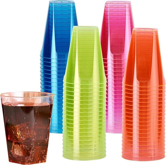 80 Bicchieri Plastici Neon per Feste di Compleanno - Feste per Bambini - Matrimoni - Natale - Grigliate - Feste - 210ml - Resistenti e Riciclabili
