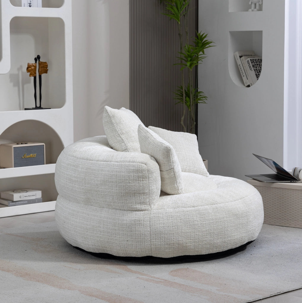 Poltrona sacco oversize in ciniglia beige 108x108x52 cm HOMVRA