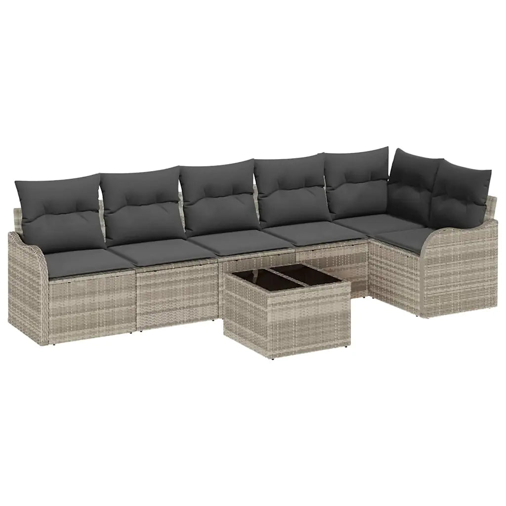 Set Divano da Giardino con cuscino 7 pcs Grigio Poly Rattan