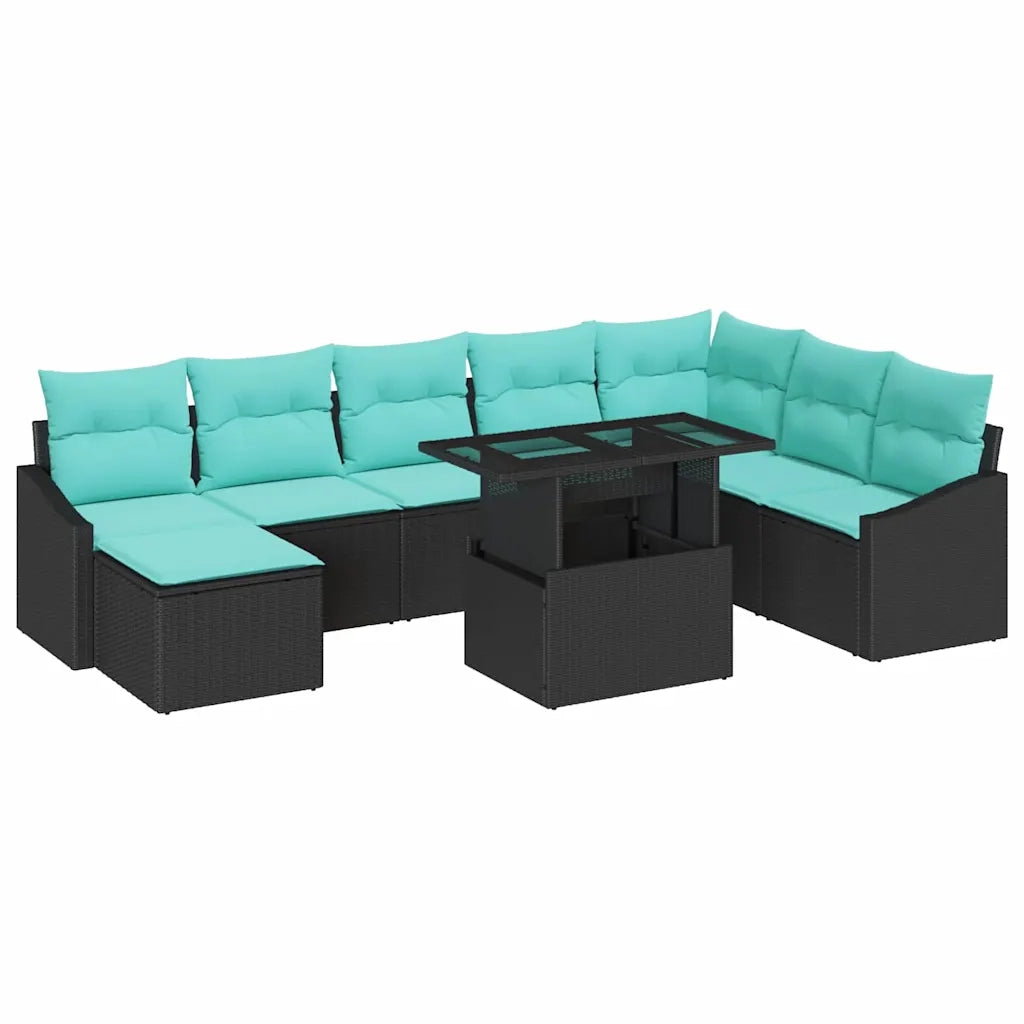Set di divani con cuscino 9 pcs Nero e Blu polyrattan 3349062
