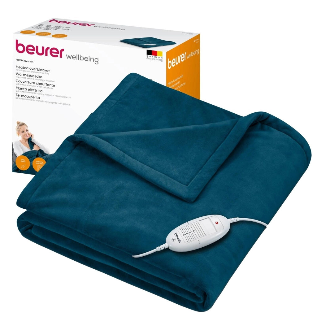 Beurer HD 75 Termocoperta Morbida Coperta Riscaldata, 6 Livelli di Temperatura, Lavabile in Lavatrice, con Spegnimento Automatico ed Extra Sicura 180 x 130 cm, Color Ocean