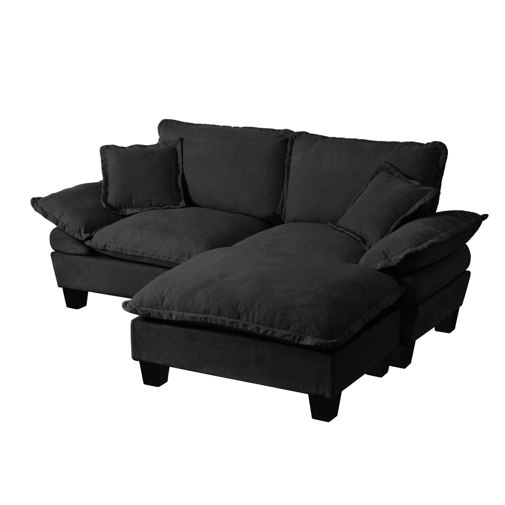 Divano Angolare Modulare con Ottomane ¨C MINIMAL ¨C Chenille Nero, Cuscini Inclusi