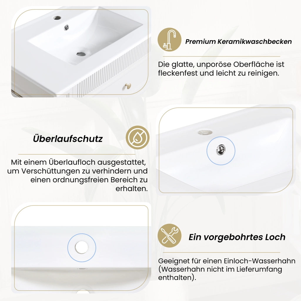 Mobiletto con lavabo sospeso con 2 cassetti vano laterale bianco 81 × 47 × 52 cm