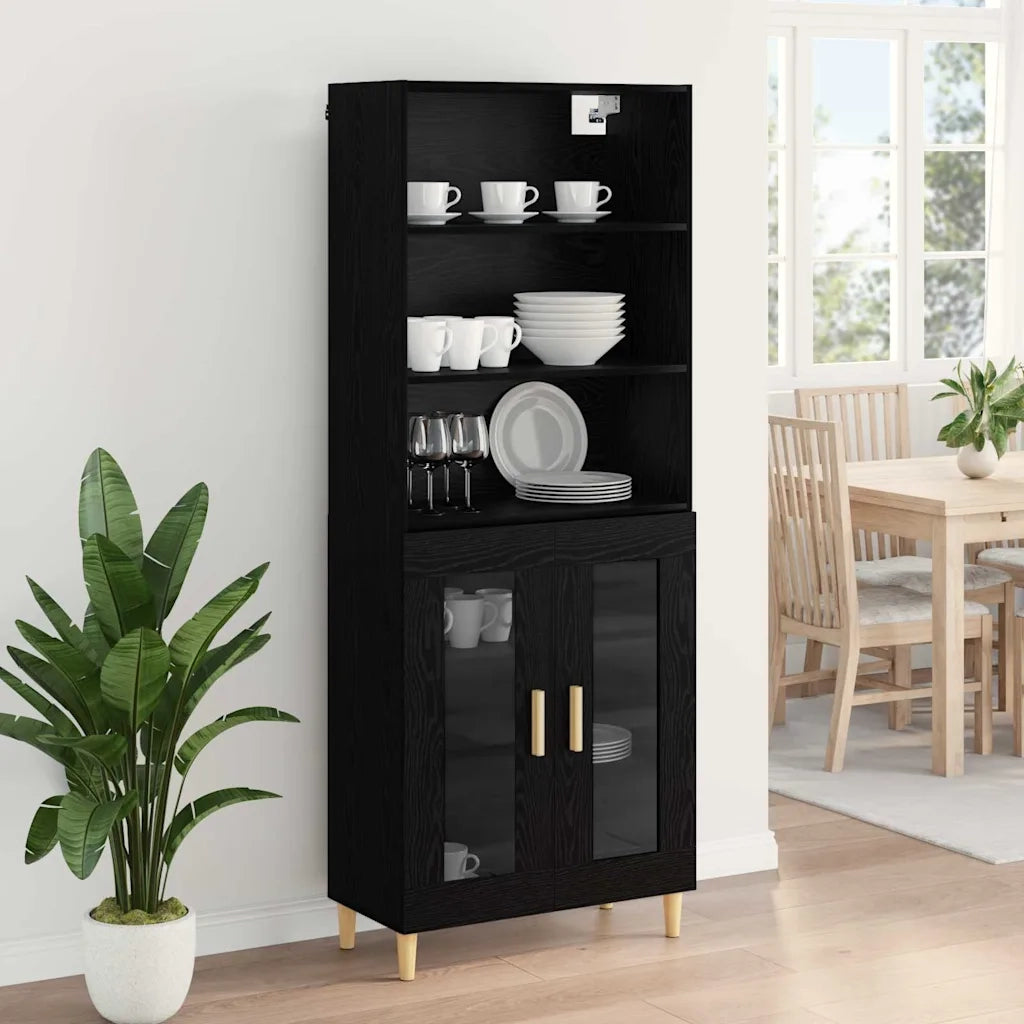 Credenza | Madia | Buffet da pranzo | Armadio da pranzo Rovere Nero 69,5 x 32,5 x 180 cm Legno multistrato