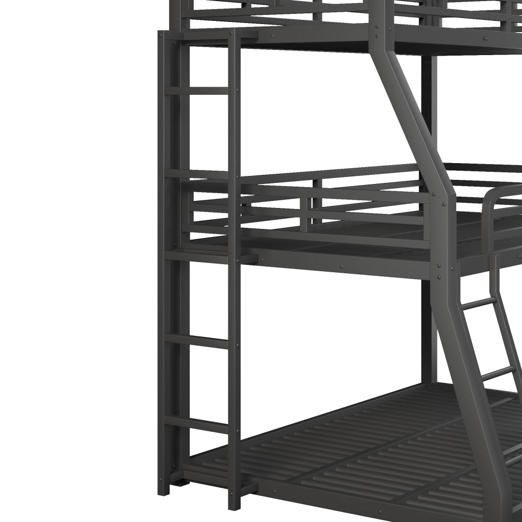 Letto a castello triplo in metallo nero con scala reversibile; 90/120/140 x 200 cm