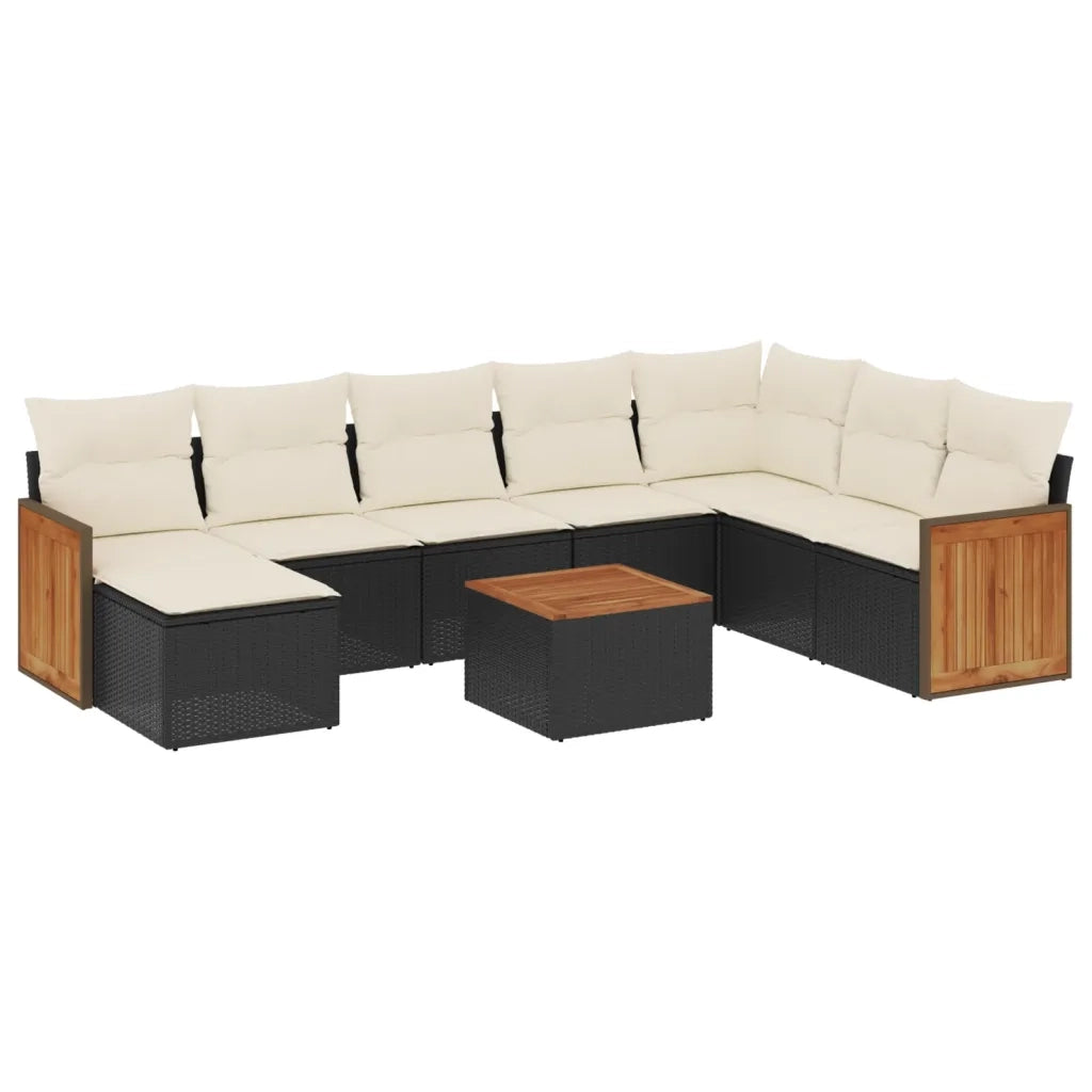 Set Divani da Giardino 9 pz con Cuscini Nero in Polyrattan 3227932