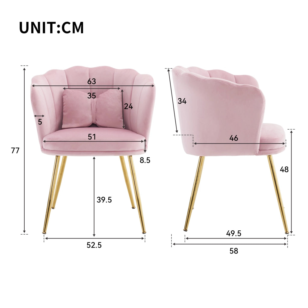 Poltrona in velluto rosa con schienale a petalo; cuscino a farfalla e gambe in metallo dorato; 150 kg