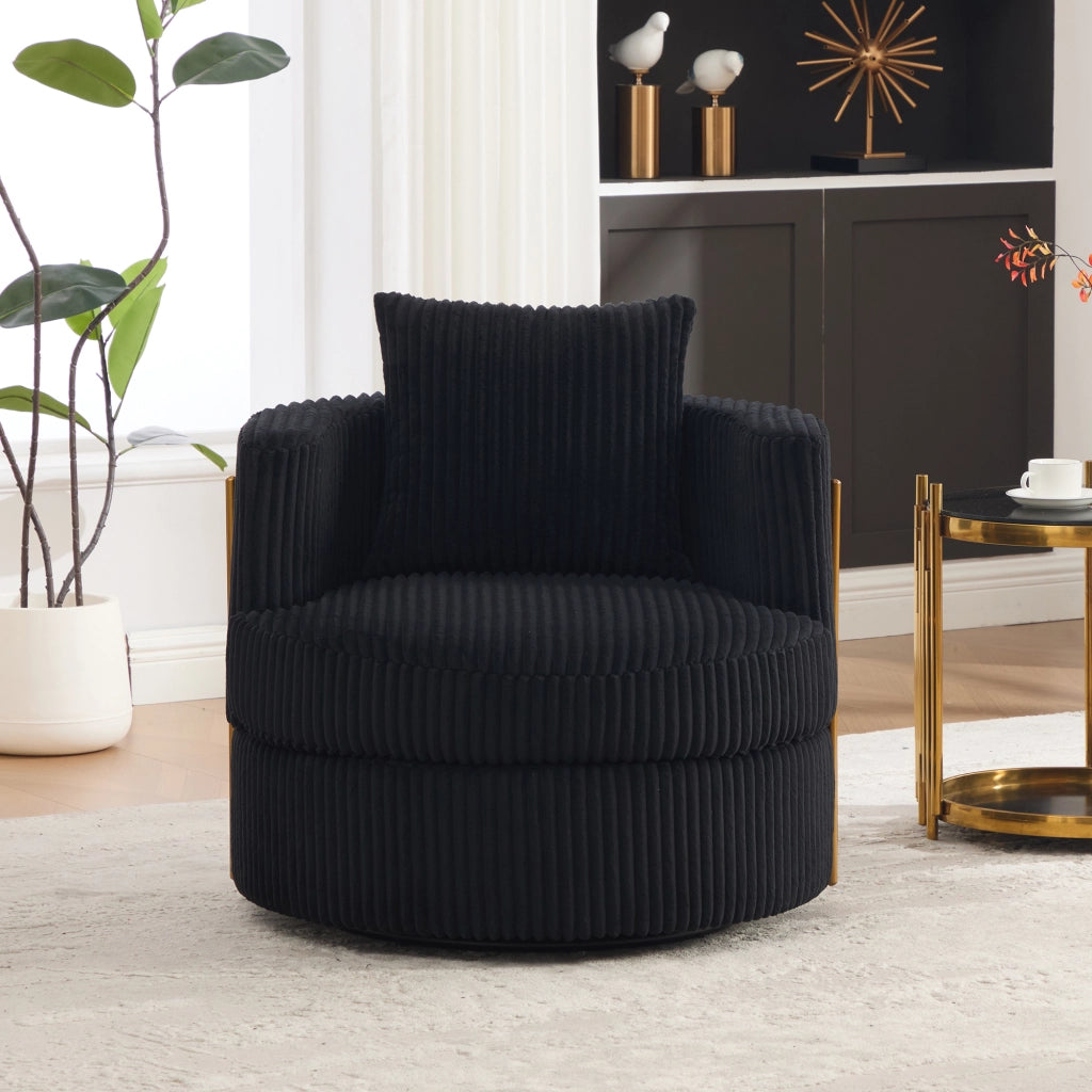 Poltrona girevole a 360 gradi in velluto a coste nera con vano contenitore e seduta imbottita 76 × 79 × 78 cm