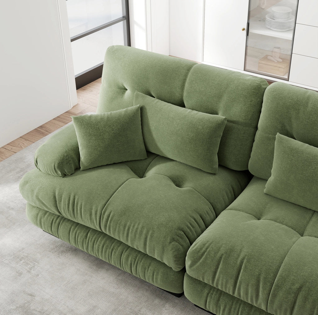 Divano angolare modulare 4 posti in tessuto Chenille verde con pouf mobili