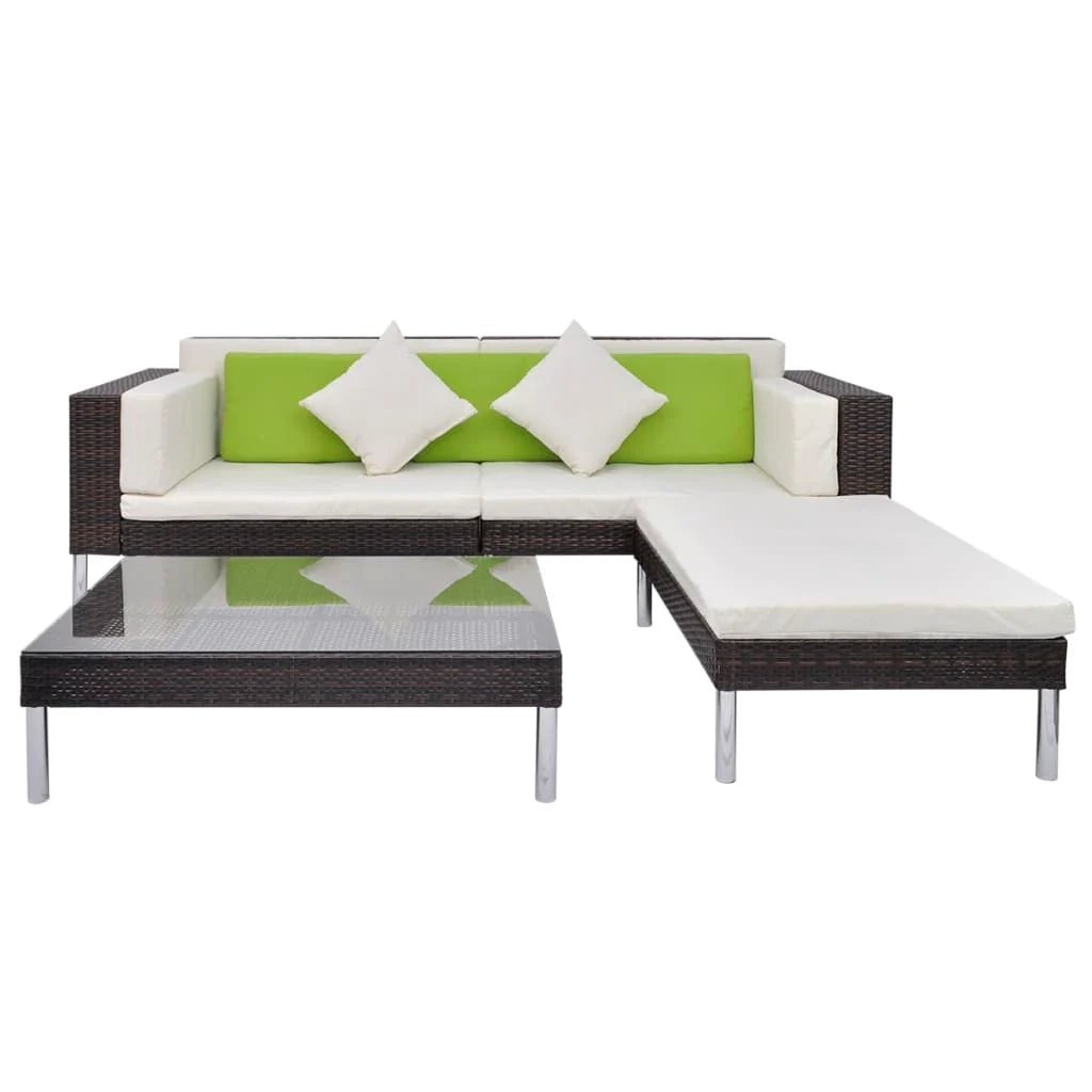 Set di mobili da giardino mobili da esterno 4 pezzi con cuscini resina intrecciata marrone 02_0016194