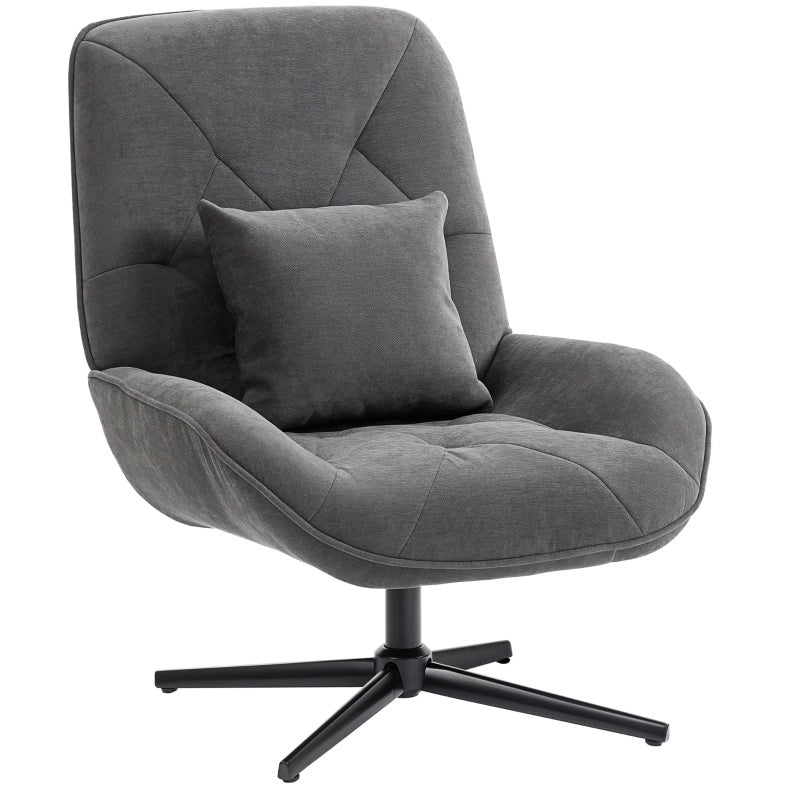 Poltrona girevole in chenille con cuscino lombare, schienale alto e base in metallo