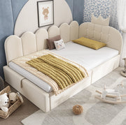 Letto singolo a divano 90x200 cm in velluto beige con contenitore idraulico HOMVRA