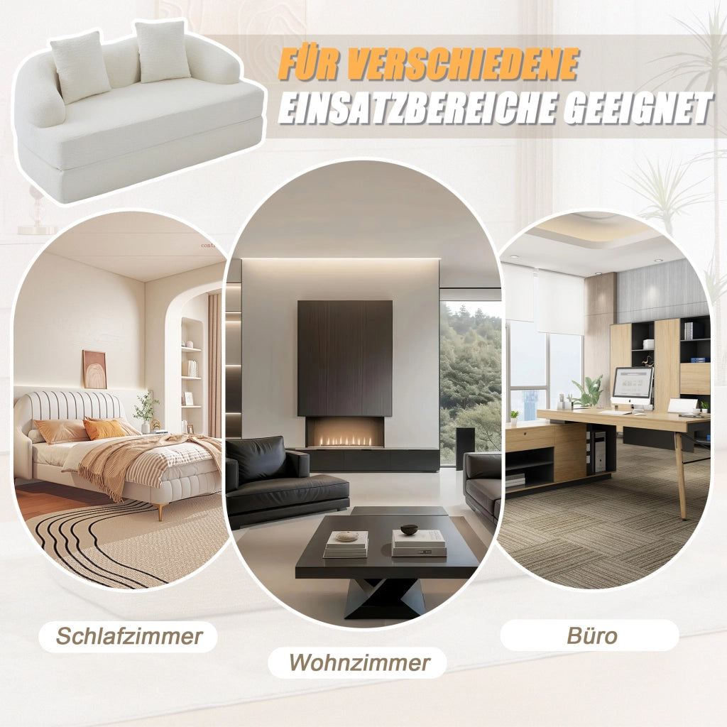 Divano letto 2 posti pieghevole con funzione letto e doppio schienale ergonomico in ciniglia beige 157×84×65 cm