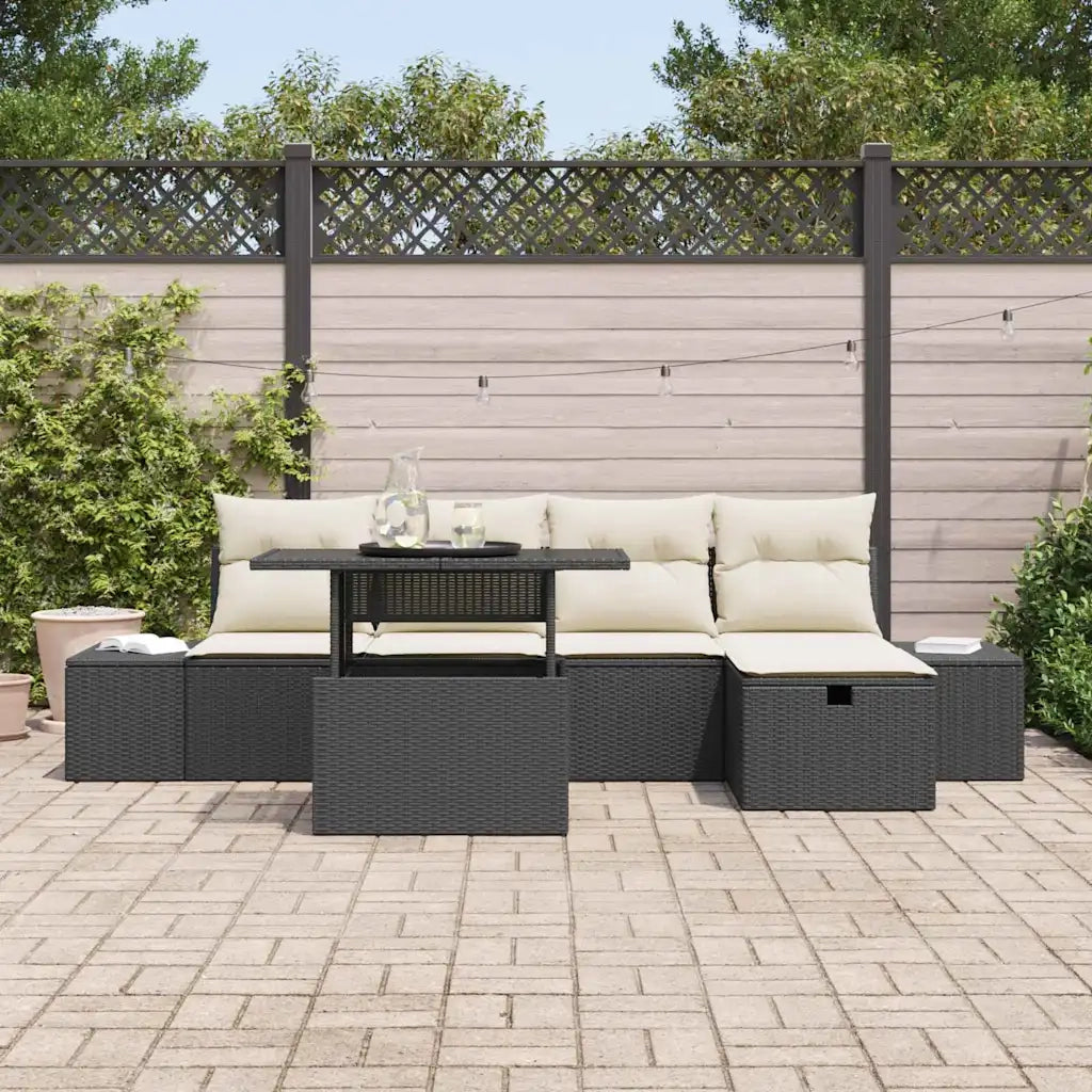 Set Divano da Giardino 6 pcs Nero Poly Rattan