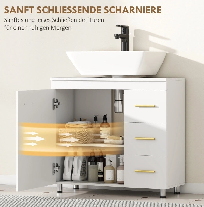 Mobile sottolavabo bianco con 3 cassetti e ante soft-close