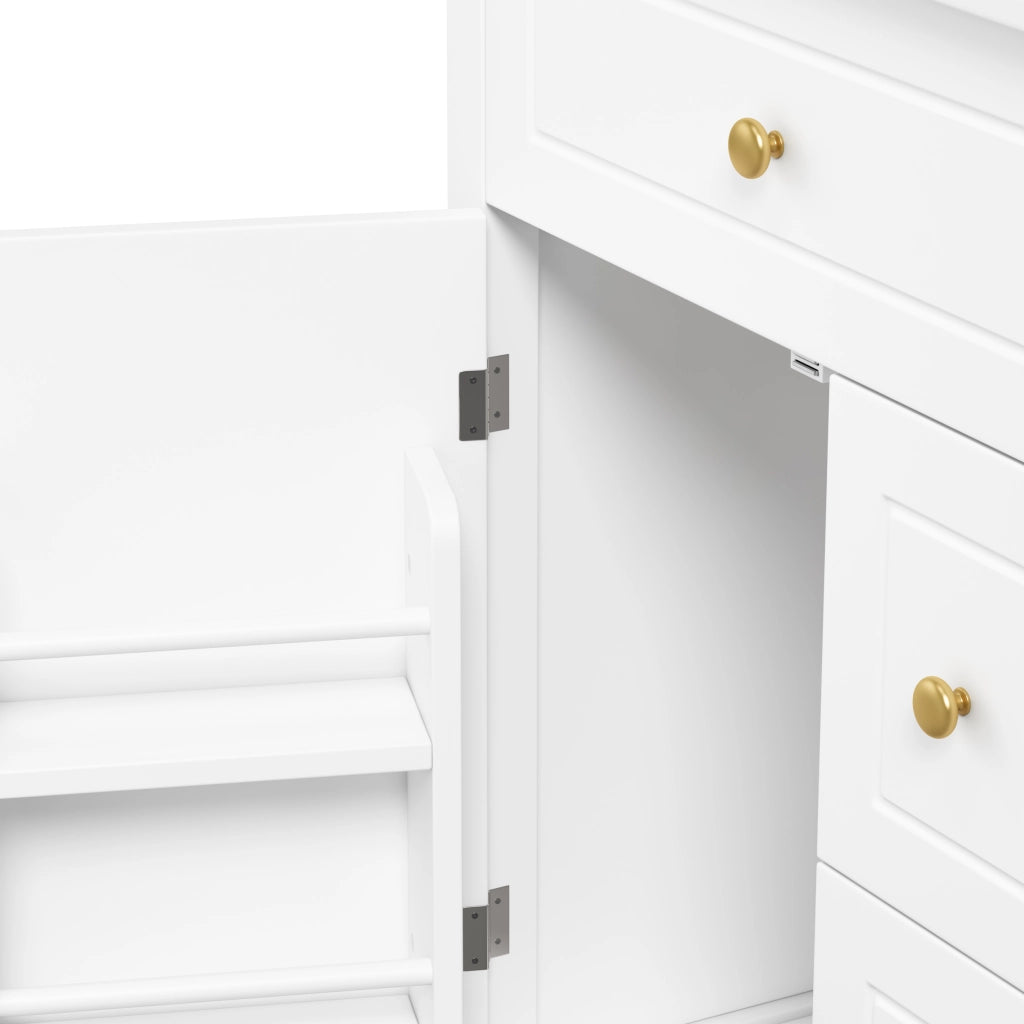 Mobile lavabo da terra 61 cm bianco lucido con lavabo in ceramica e maniglie dorate