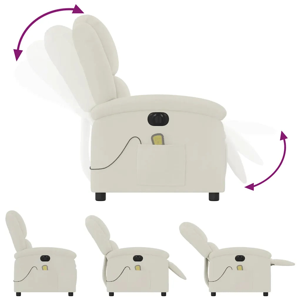 Divano Sedia-Poltrona Massaggiante Reclinabile Elettrica Crema Velluto 335773