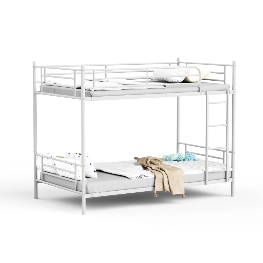 Letto a castello 90 × 190 cm 2 posti con scala e barriera anticaduta, senza materasso, acciaio bianco