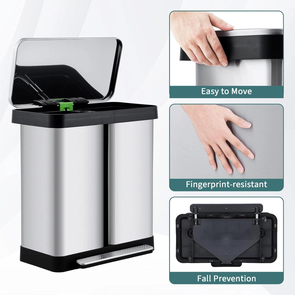Doppio contenitore in acciaio inox da 72 litri con pedale
