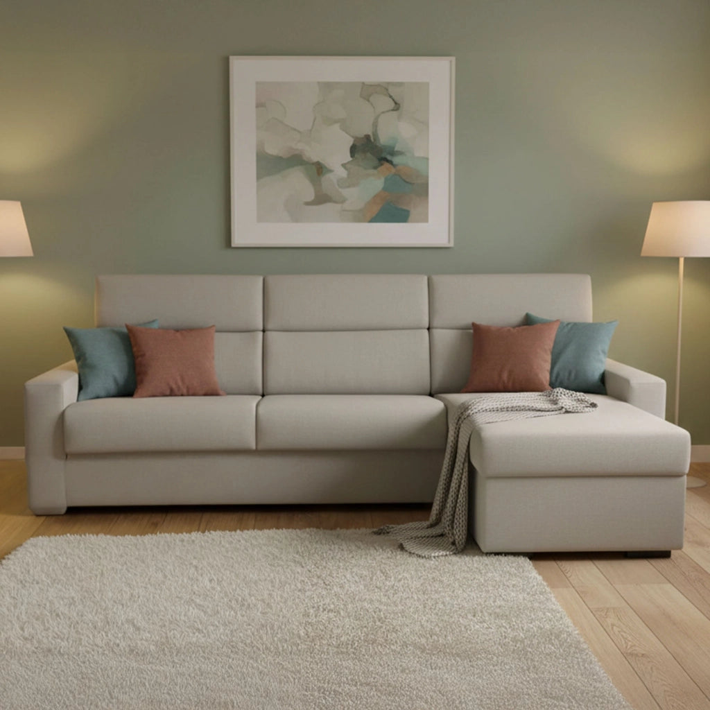 Pusiano, Divano Letto con Penisola Sfoderabile Made in Italy, 280x160 cm Grigio Tortora