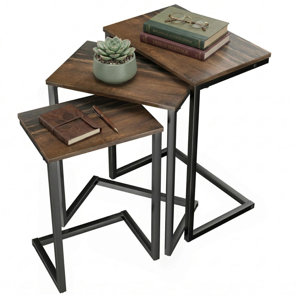 Set Tavolino da Caff¨¨ Industrial ¨C zephmum ¨C marrone+nero 45x30x60 cm