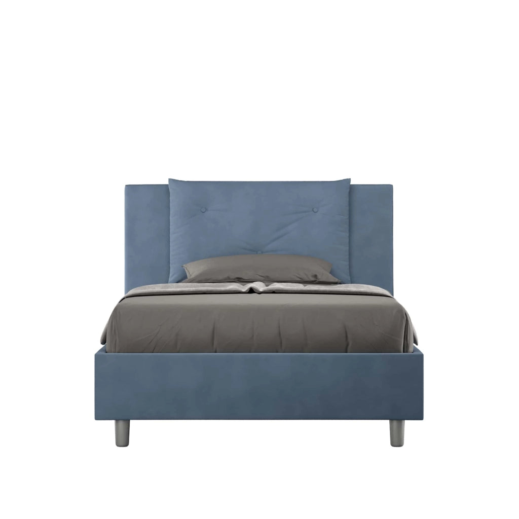 BS COM Letto singolo con rete imbottito 100x210 microfibra blu