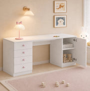 Scrivania per bambini 155x45x75 cm in MDF bianco, 4 cassetti e vano