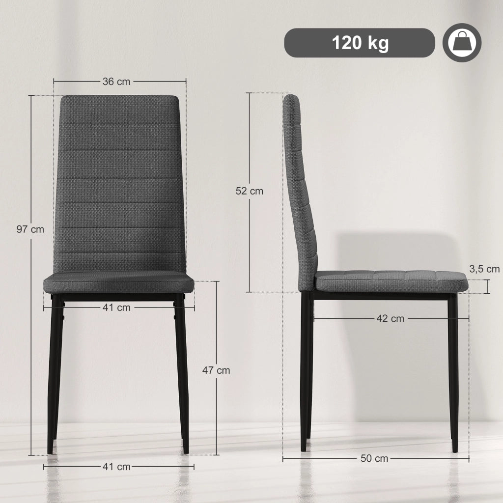 Set 6 Sedie Imbottite per Soggiorno 41x50x97 cm in Acciaio e Tessuto Grigio