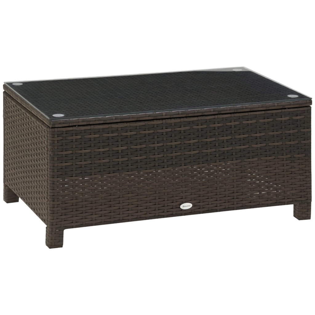 Tavolino da esterno ¨C zephmum ¨C legno di rattan, piano in vetro temperato, marrone, 85x50x39 cm