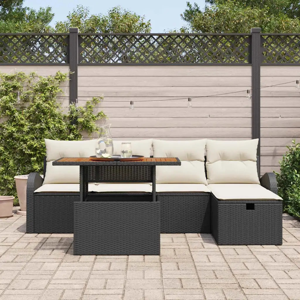 Set Divano da Giardino 6 pcs Nero polyrattan