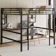 Hochbett 140x200 cm in metallo nero con scrivania, libreria e scaletta, senza materasso