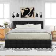 Letto matrimoniale imbottito 140 × 200 cm con 4 cassetti testiera regolabile in lino nero e rete in acciaio
