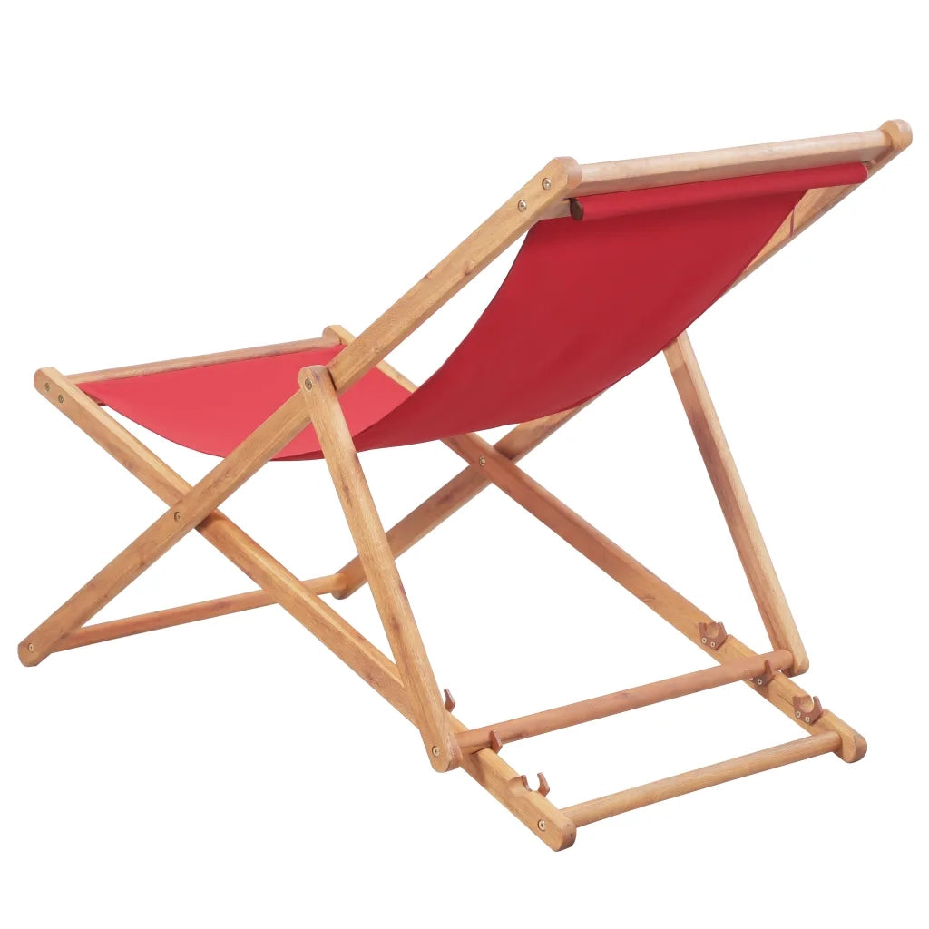 Sdraio da Spiaggia Pieghevole Telaio in Legno e Tessuto Rosso 43999