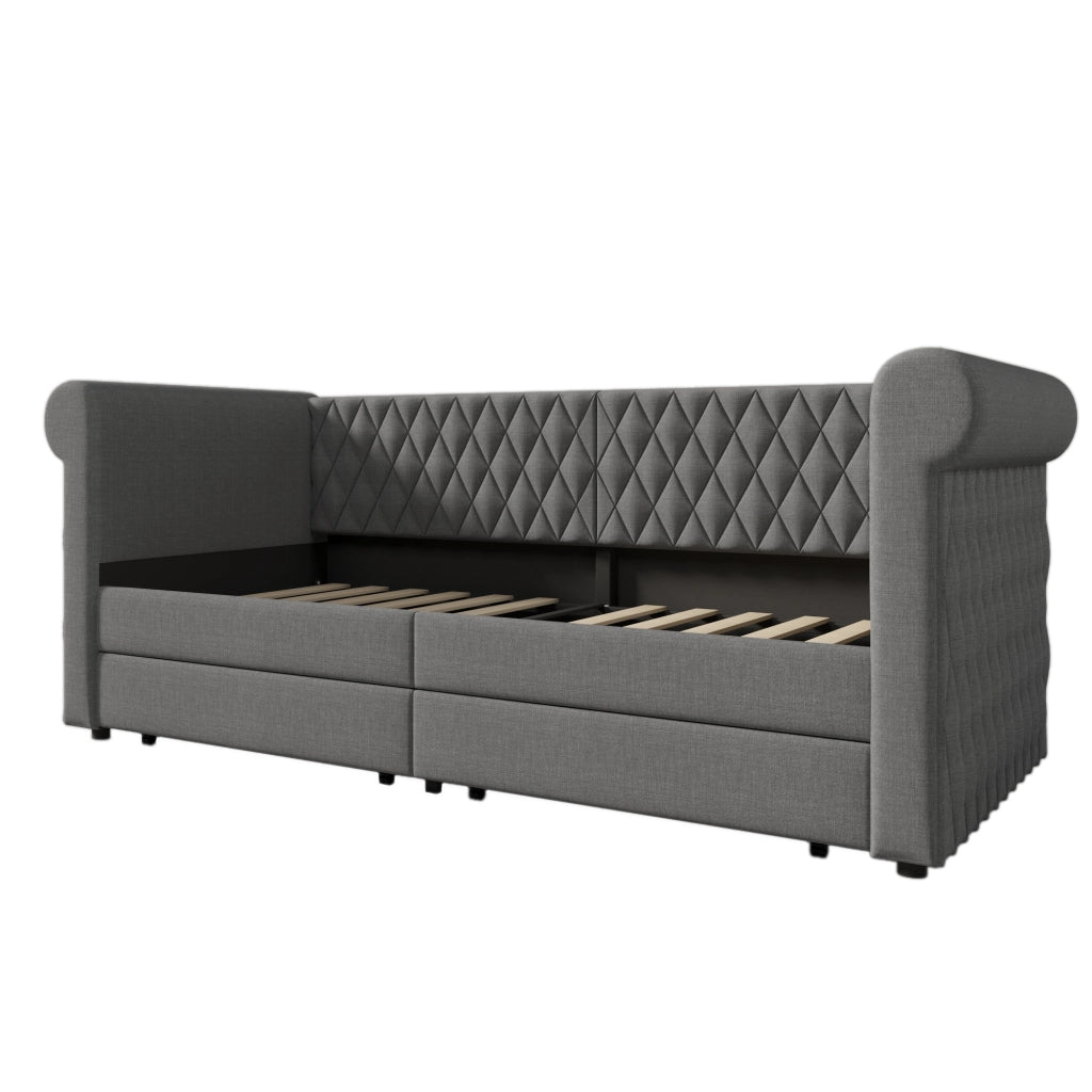 Letto singolo a divano grigio 90x200 cm con 2 cassetti