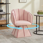 Poltrona girevole in ciniglia rosa con schienale alto e braccioli per camera e soggiorno 56 × 54 × 74.5 cm