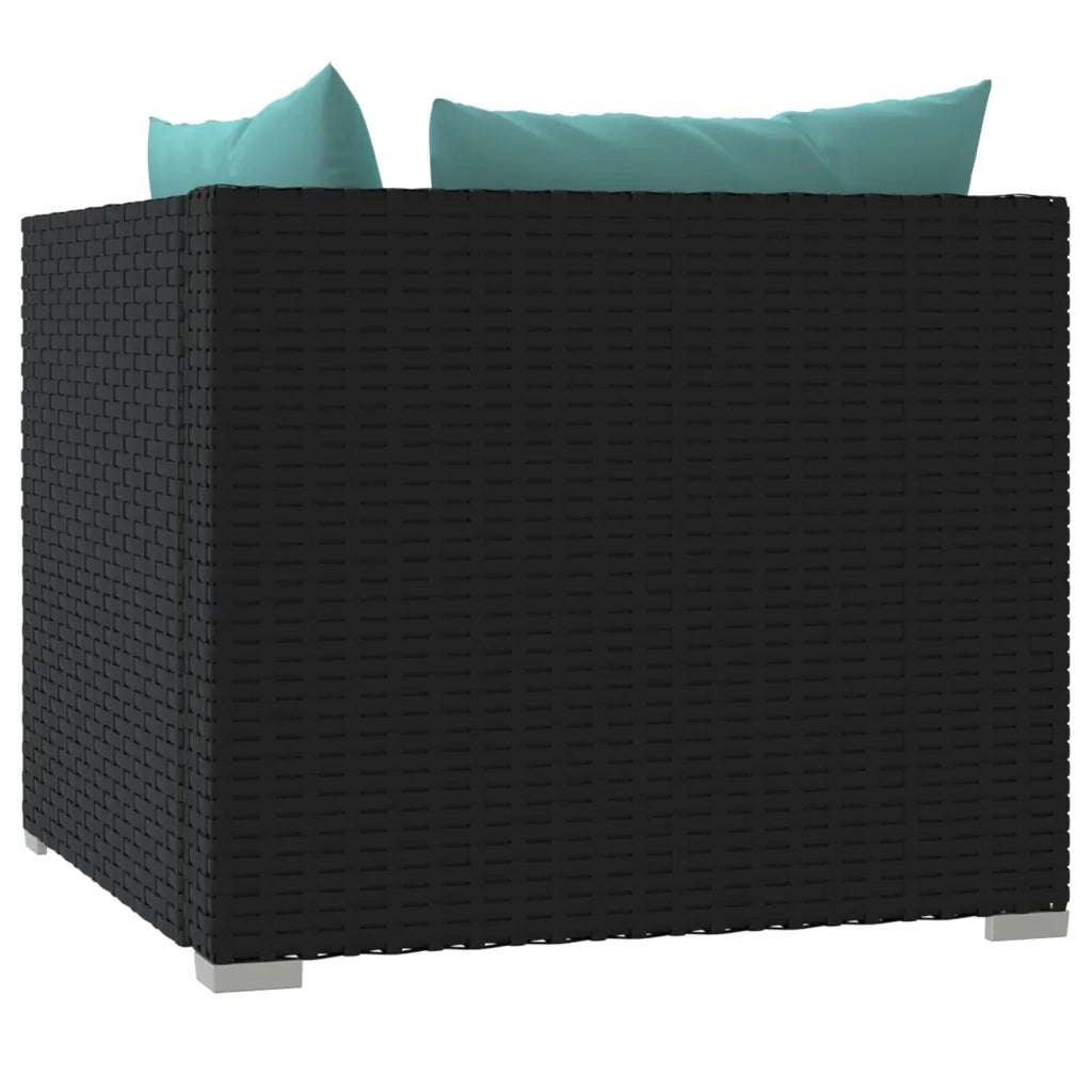 Divano a 2 Posti con Cuscini-Sofa 2 Posti con Cuscini in Polyrattan Nero