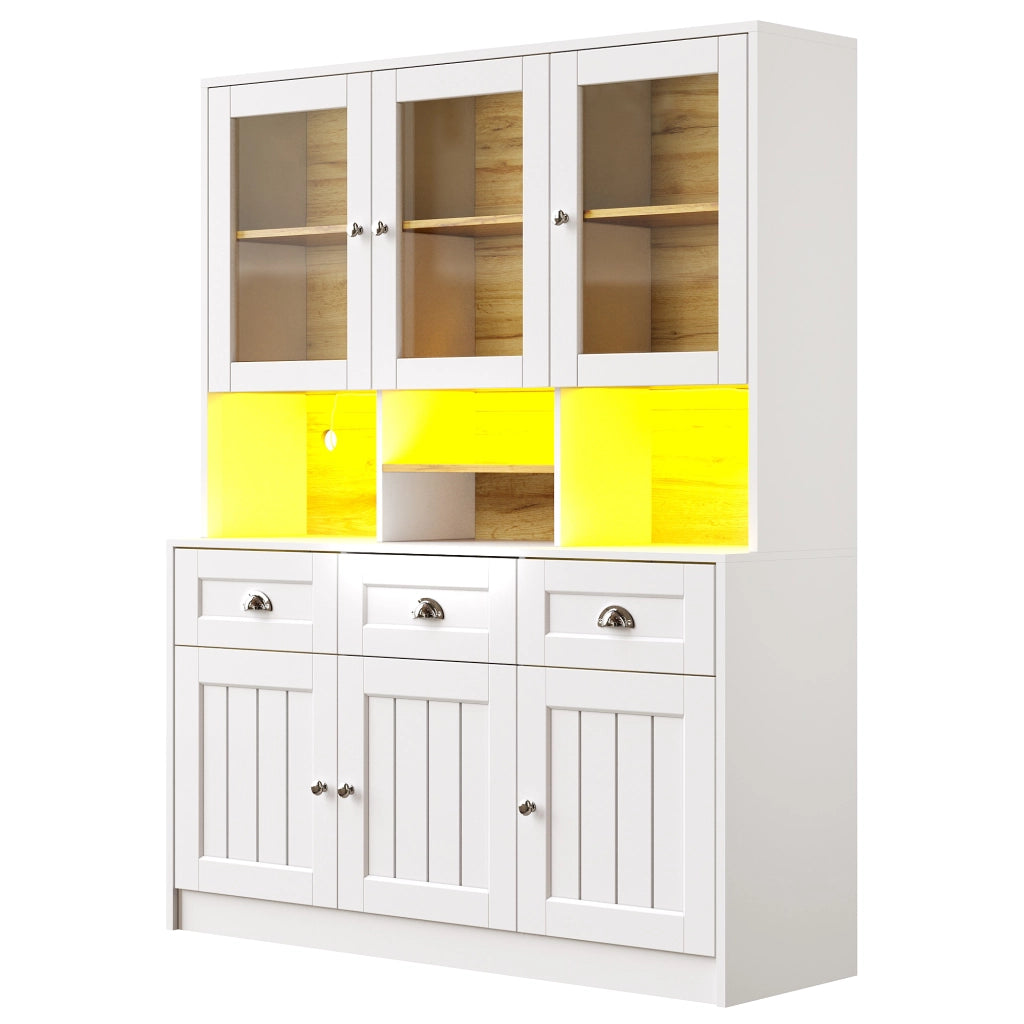 Dispensa alta da cucina in MDF bianco con ante in acrilico cassetti ripiani regolabili LED 140 × 40 × 175 cm