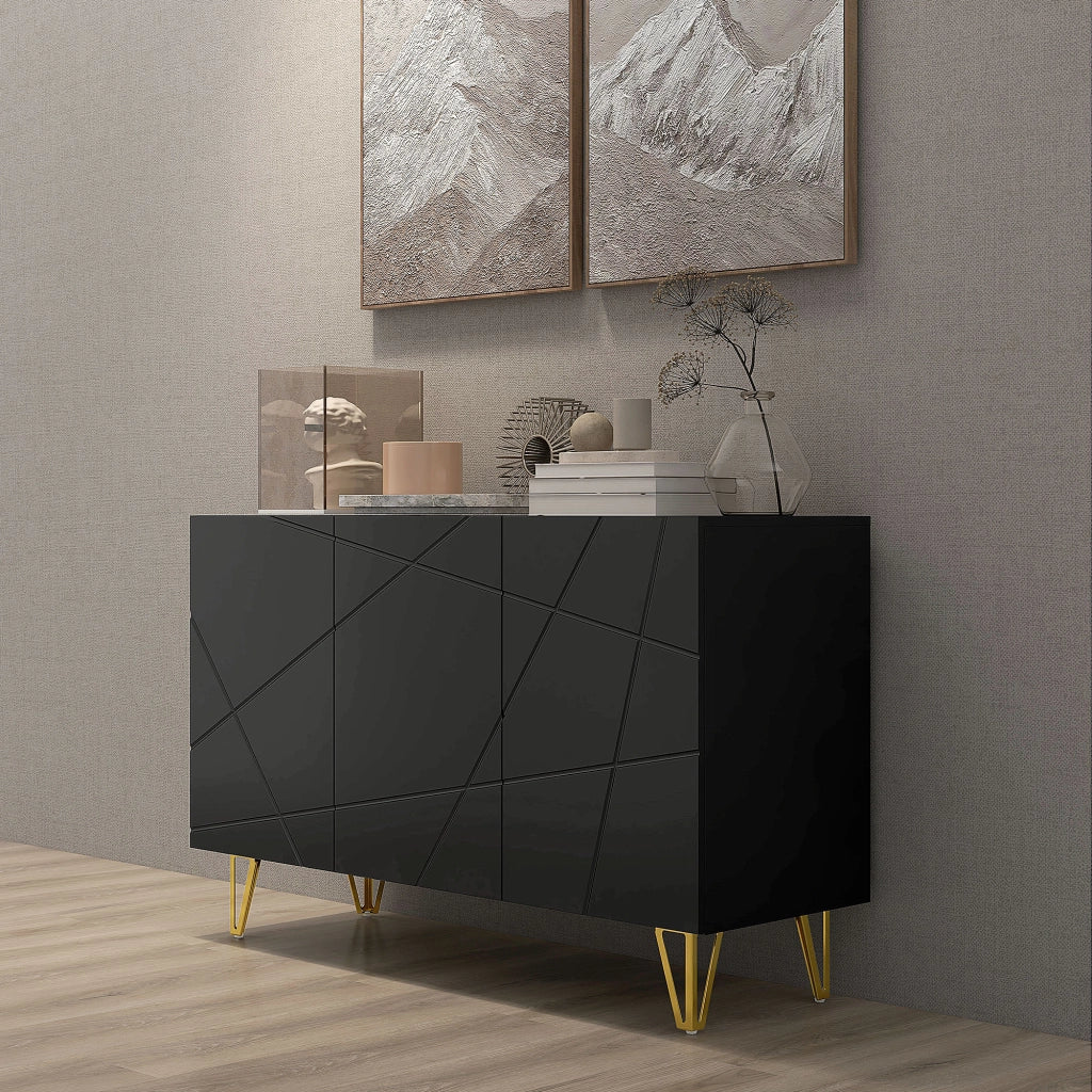 Cassettiera con 2 Ante e Ripiano Regolabile ¨C zephmum ¨C Nero e Oro 120x40x75