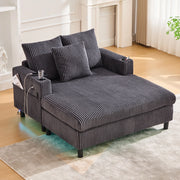 Poltrona relax oversize con LED, USB e portabicchieri in velluto a coste grigio scuro
