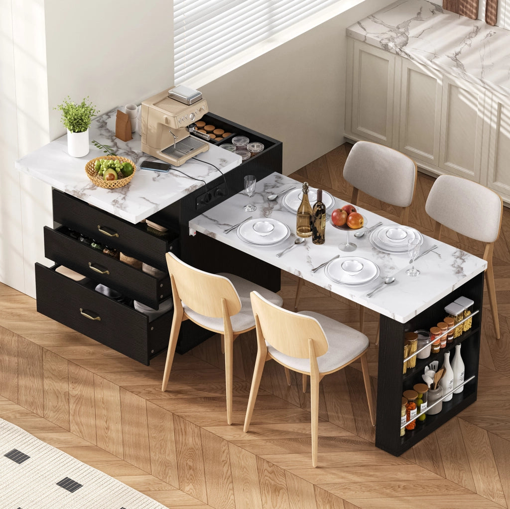Tavolo da pranzo estensibile nero con LED, USB e vani