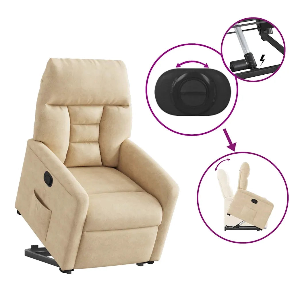 Divano Sedia-Poltrona Alzapersona Reclinabile Crema in Tessuto Microfibra 397508