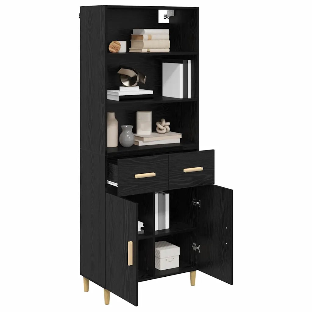 Credenza | Madia | Buffet da pranzo | Armadio da pranzo Rovere Nero 69,5 x 32,5 x 180 cm Legno multistrato