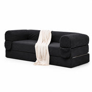 Divano letto 2 posti 190x78x65 cm in tessuto a coste nero， letto aggiuntivo salvaspazio