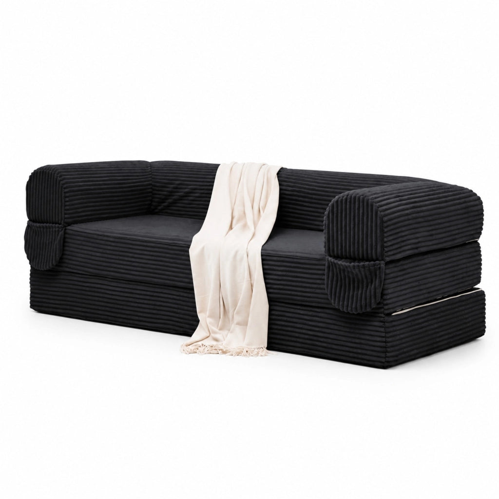 Divano letto 2 posti 190x78x65 cm in tessuto a coste nero， letto aggiuntivo salvaspazio